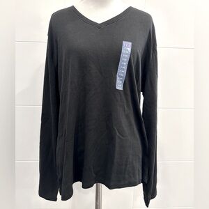 NWT XXL Black V-Neck Long Sleeve Shirt